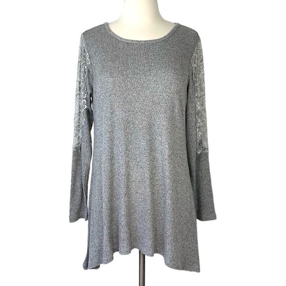 NWT Premise Heather Grey Lace Long Sleeve Tunic Blouse Top - Picture 1 of 5